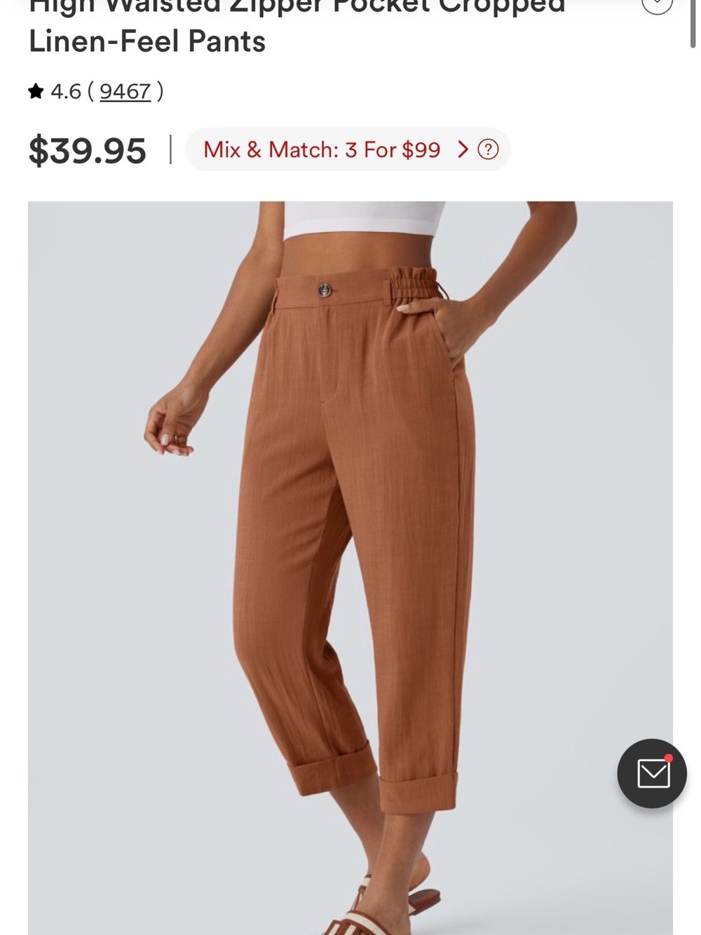 LOT OF 2: Halara High Waisted Zipper Pocket Cropped Linen-Feel Pants NWT Size L